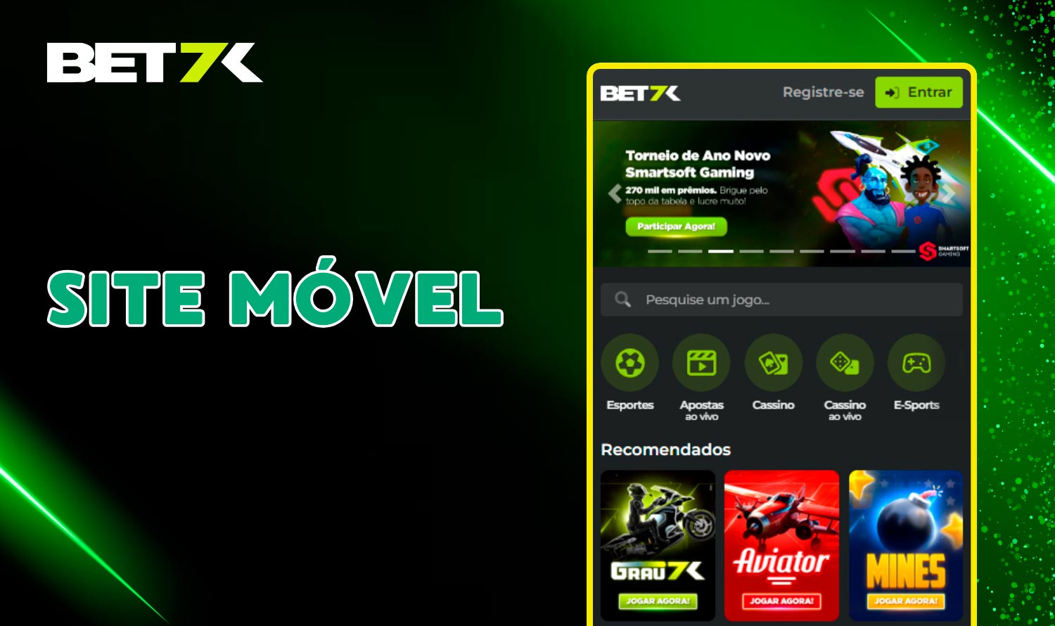 Faça apostas esportivas e jogos no Bet7k cassino com a versão móvel do site